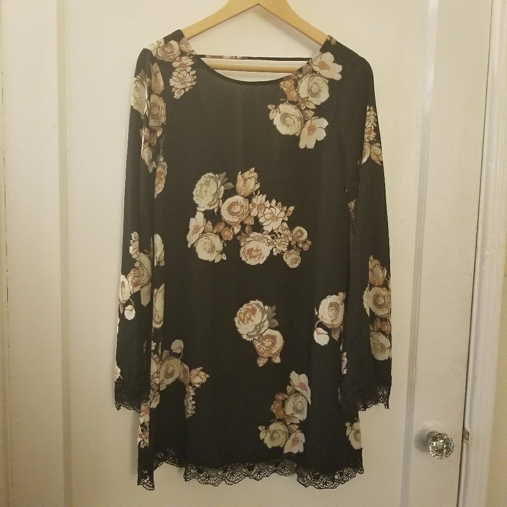 Black Boho Dress with Flower Design
